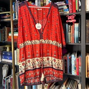 Spell Desert Wanderer Boho Playsuit Sunset Red Print NWT Large